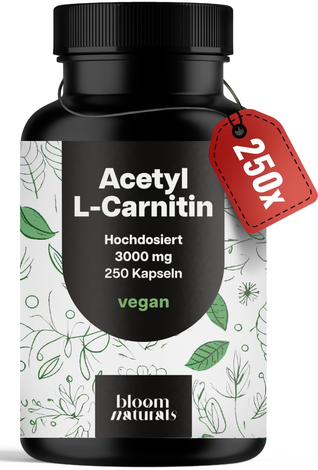 bloom-naturals-acetyl-l-carnitin-3000mg-kapseln-250-st-vegan image 1