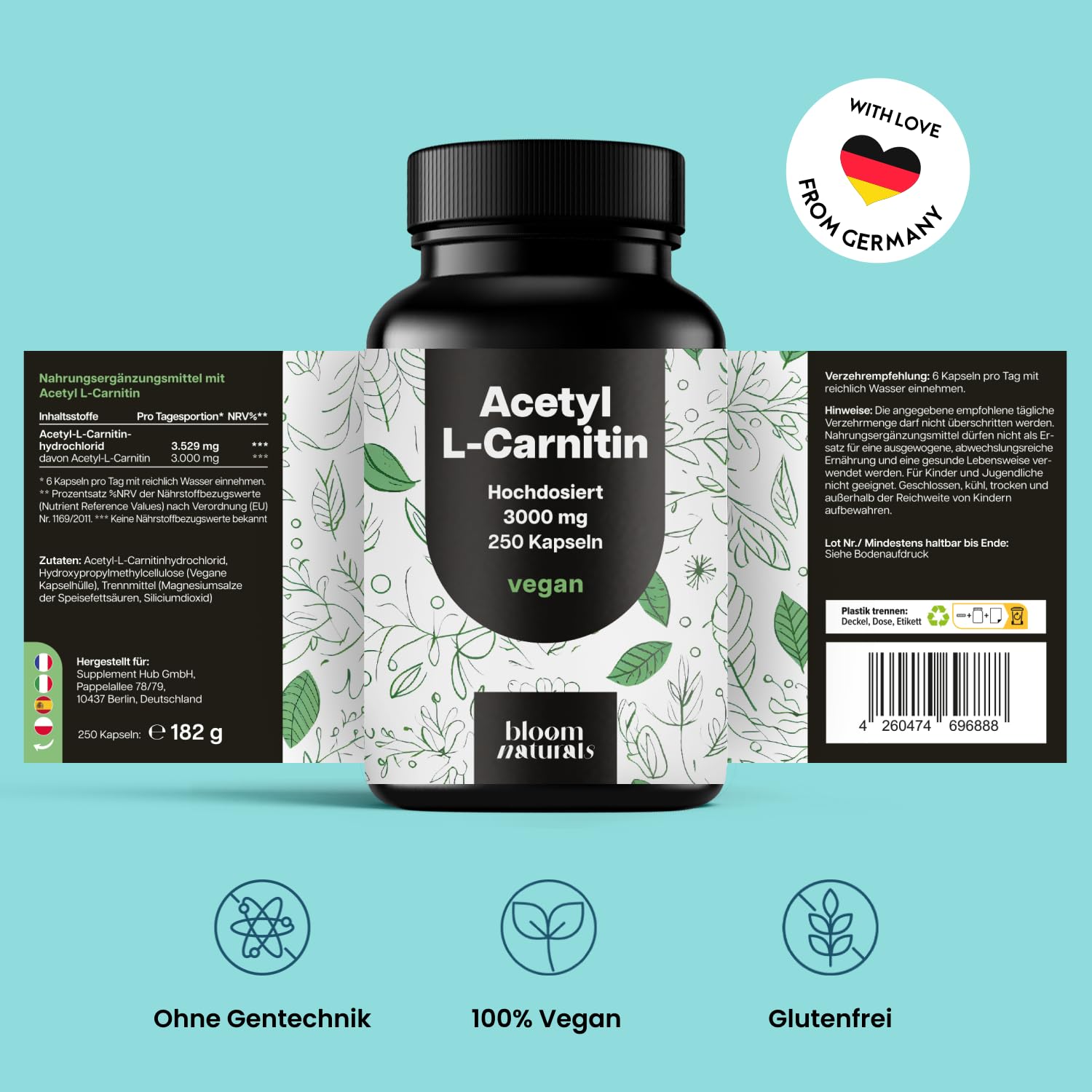 bloom-naturals-acetyl-l-carnitin-3000mg-kapseln-250-st-vegan image 6