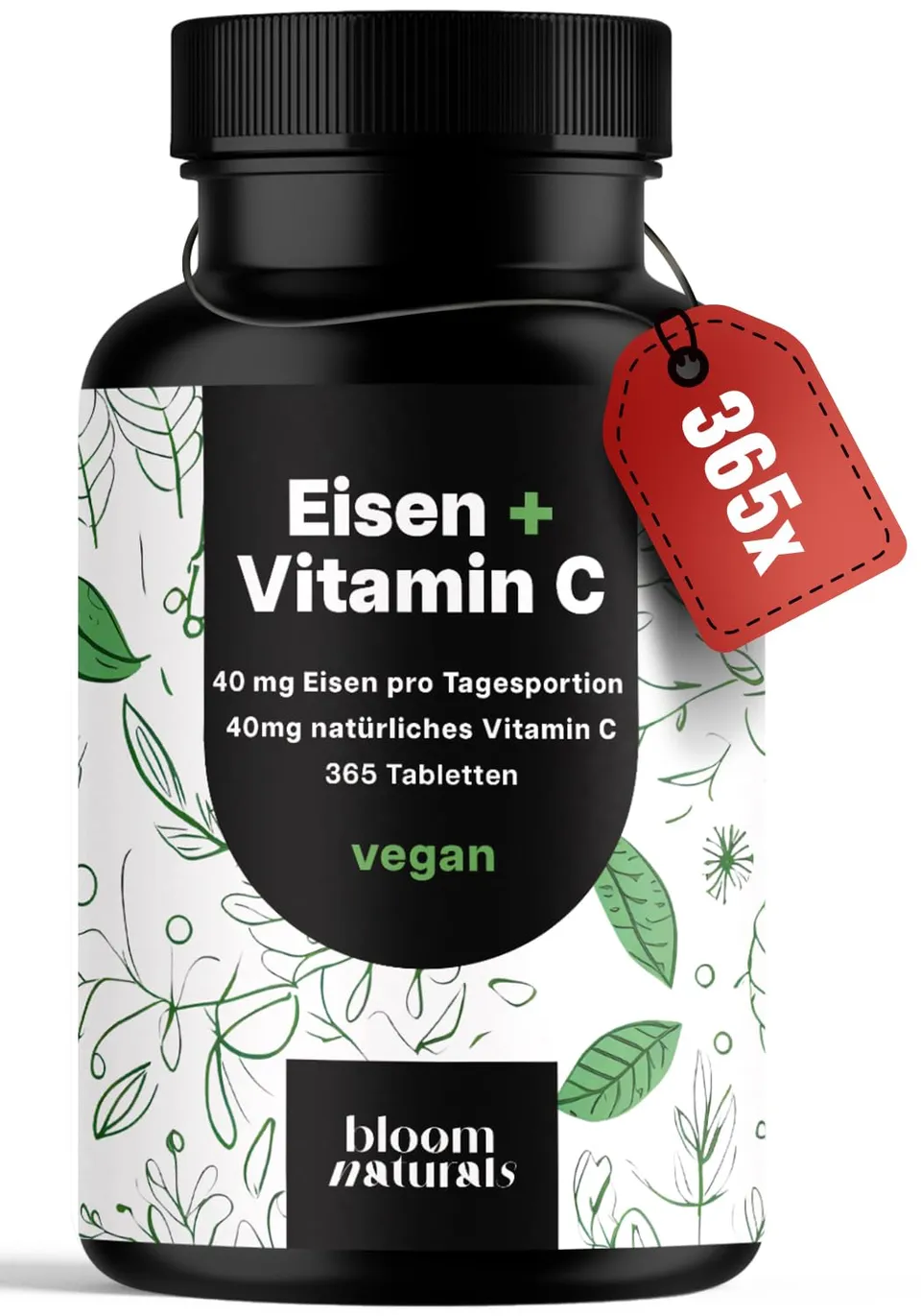 bloom-naturals-eisen-vitamin-c-tabletten-365-vegane-hochdosiert image 1