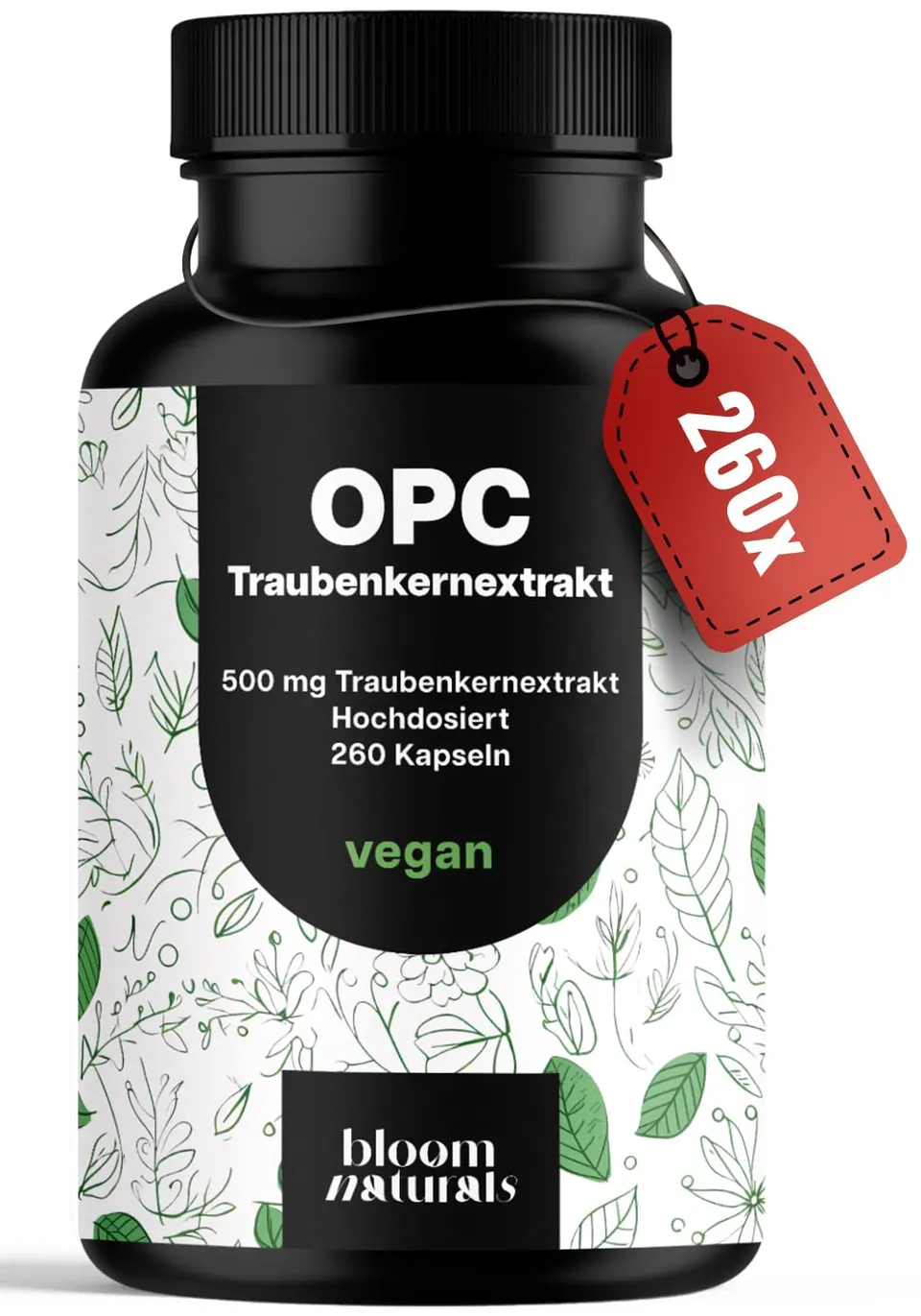 bloom-naturals-opc-traubenkernextrakt-260-kapseln-500-mg-vegan image 1