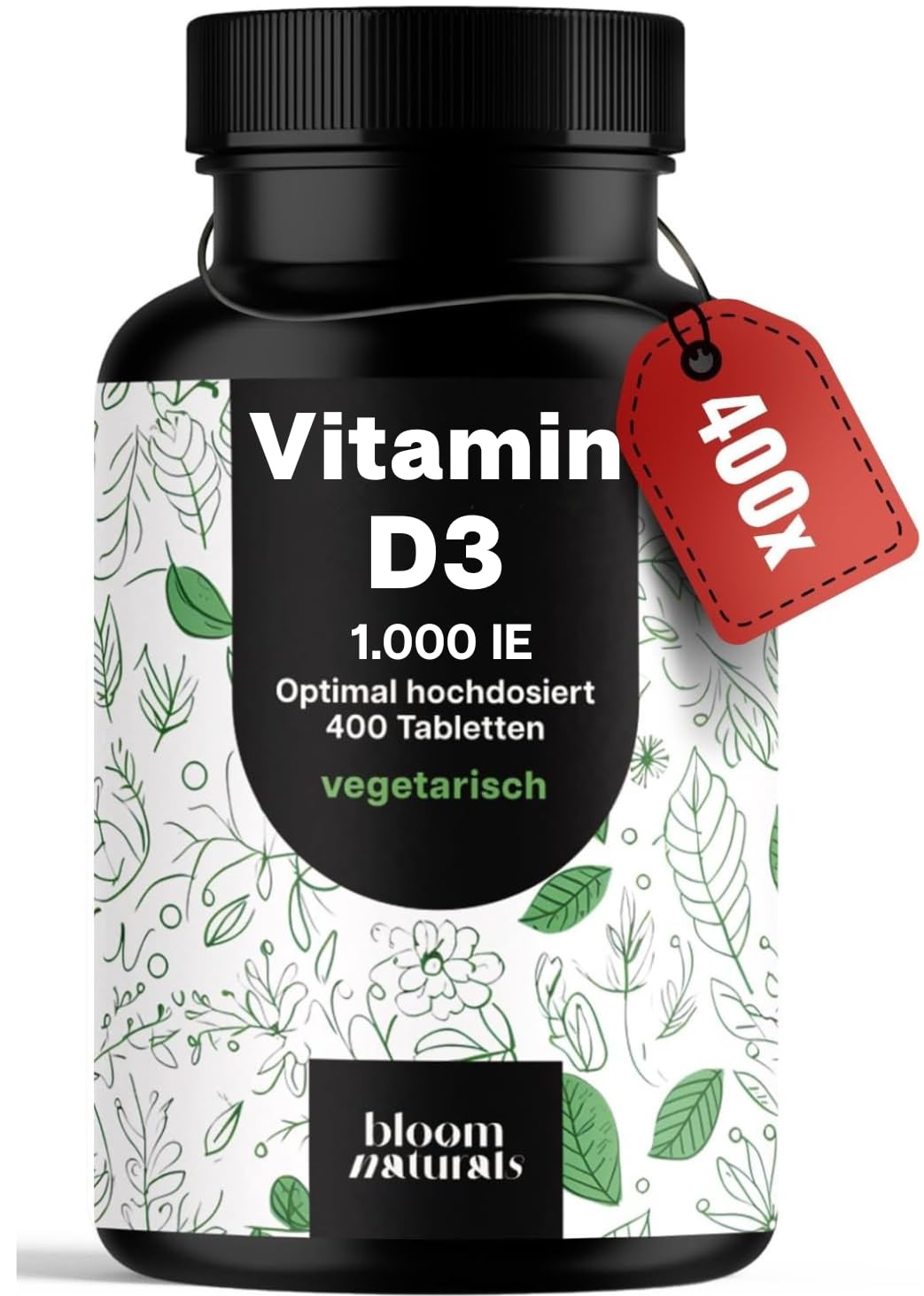 bloom-naturals-vitamin-d3-1000-ie-tabletten-400-vegetarisch-knochen image 1