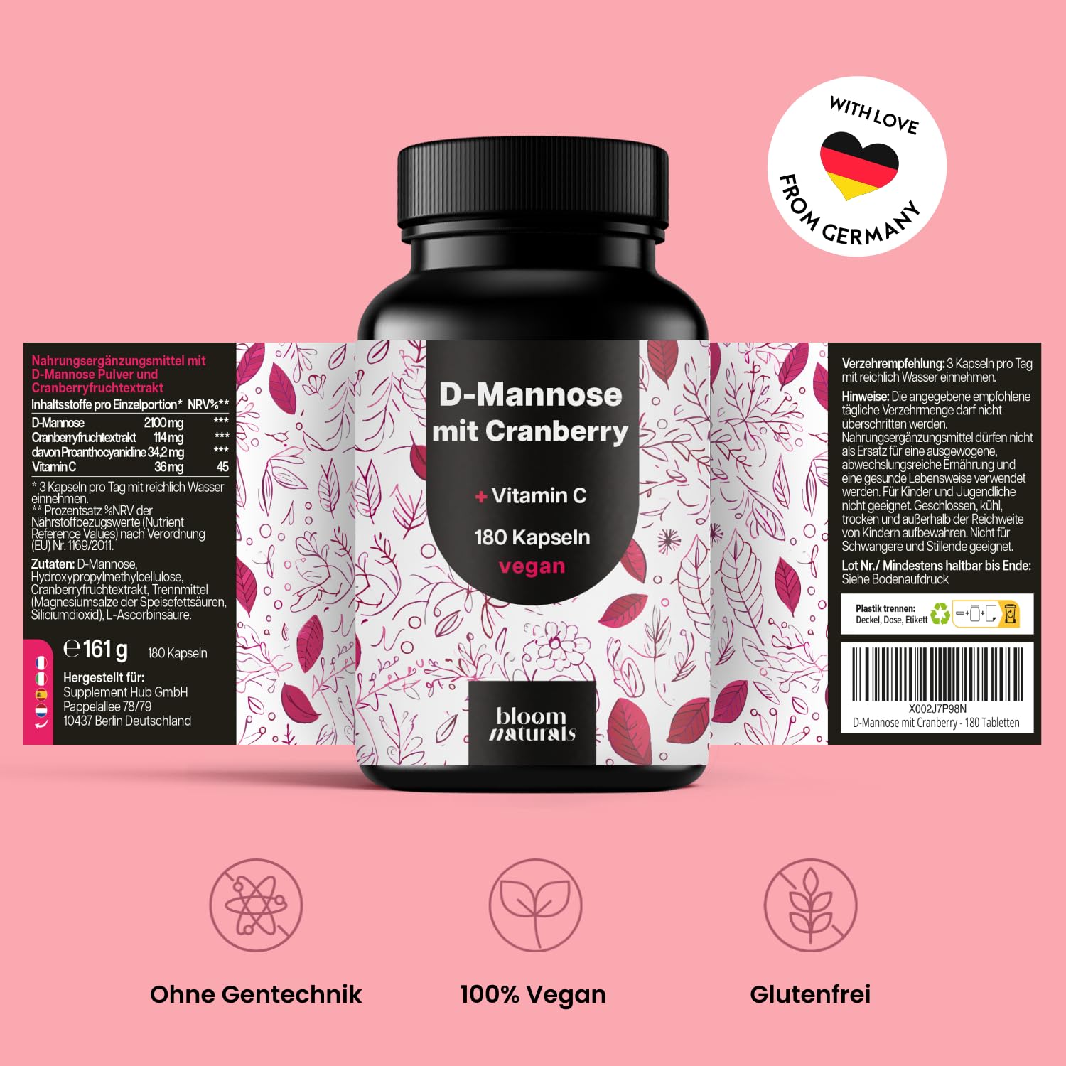 bloom-naturals-d-mannose-cranberry-vitamin-c-kapseln-180-vegan image 6