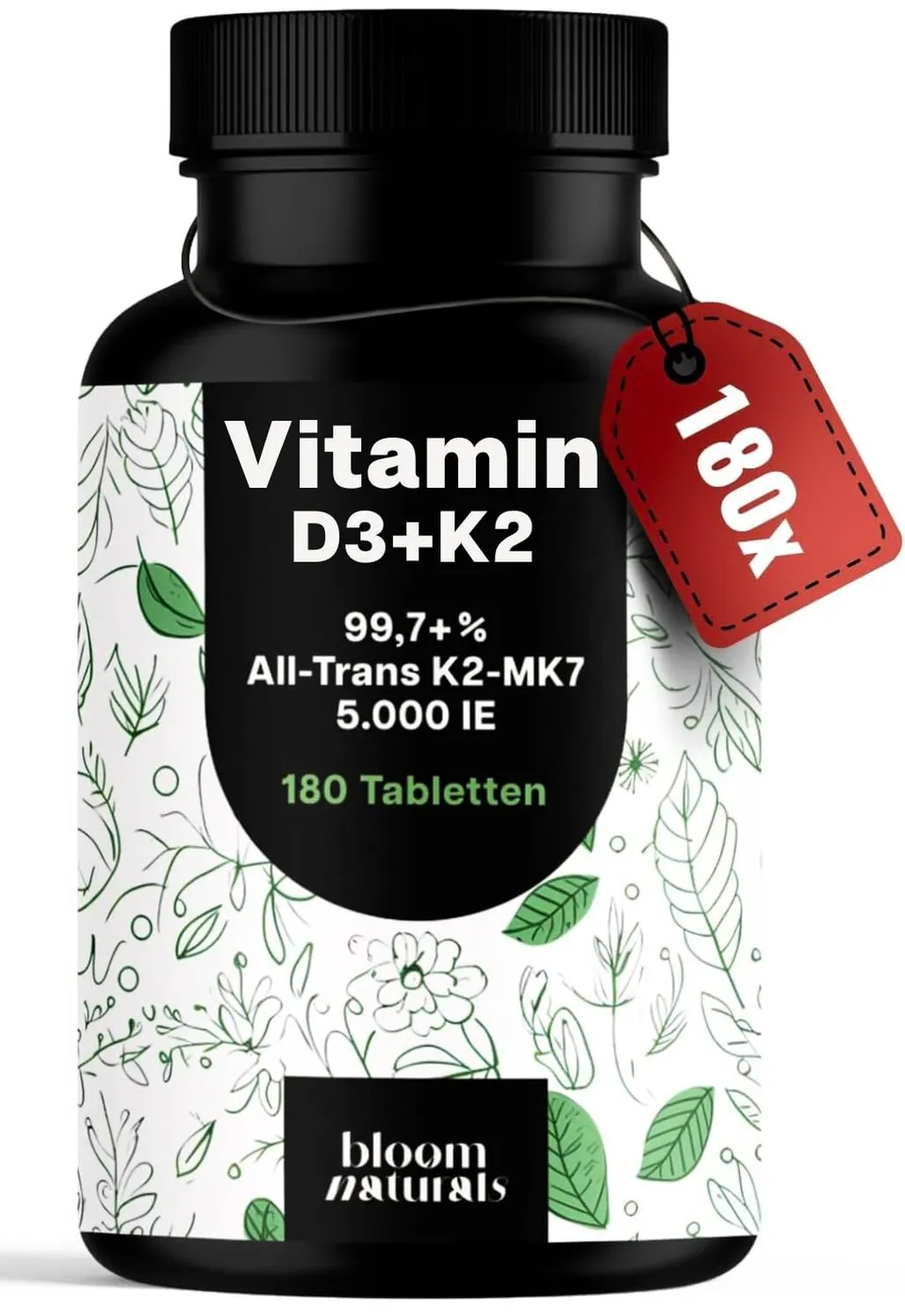 bloom-naturals-vitamin-d3-k2-5000-ie-tabletten-180-st-ck-hochdosiert image 1
