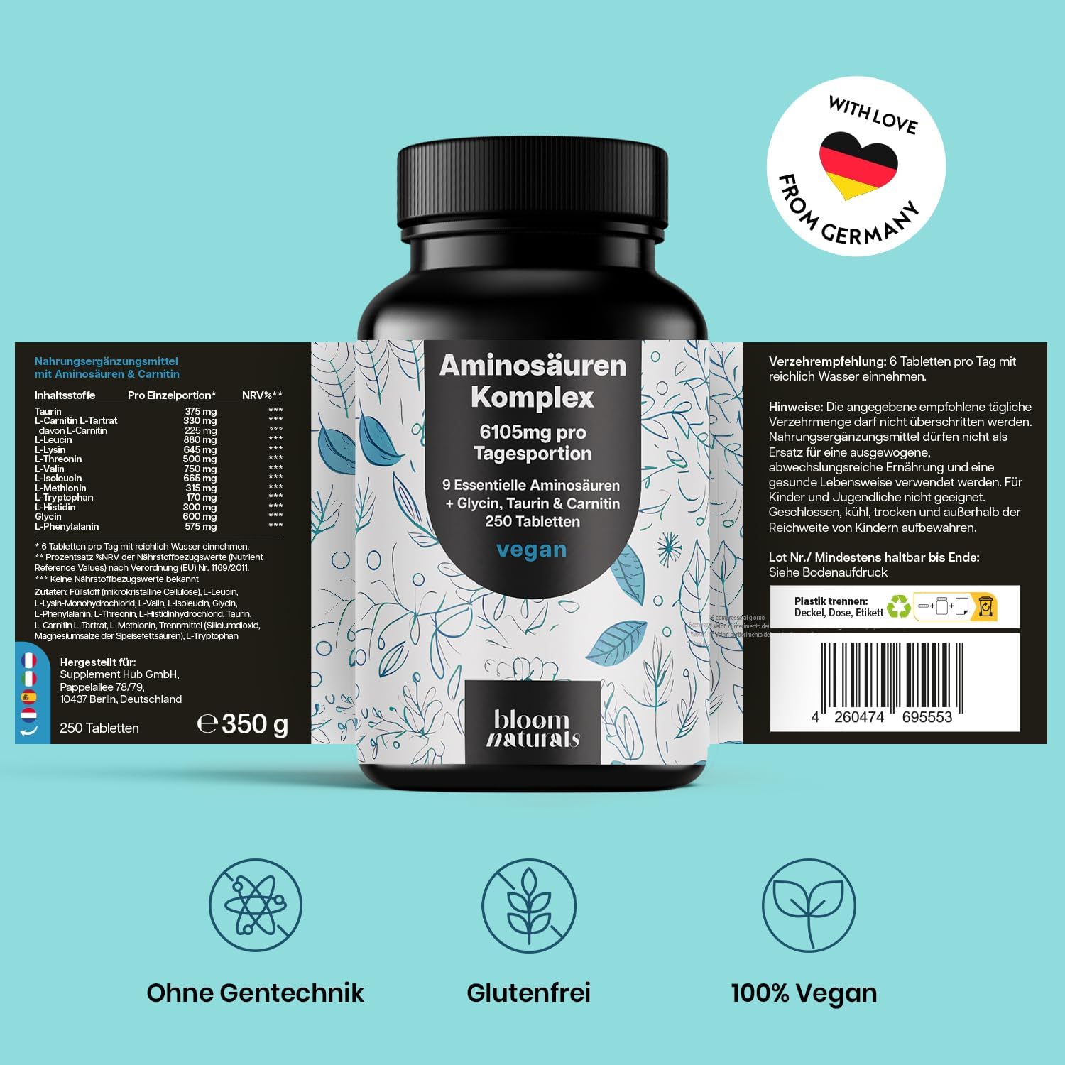 bloom-naturals-aminos-uren-kapseln-250-st-eaa-glycin-taurin image 2