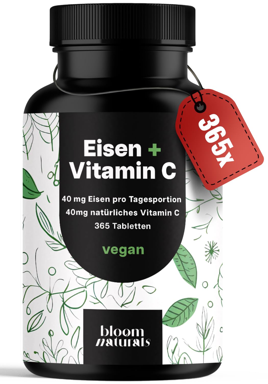 bloom-naturals-eisen-vitamin-c-tabletten-365-vegane-hochdosiert image 1