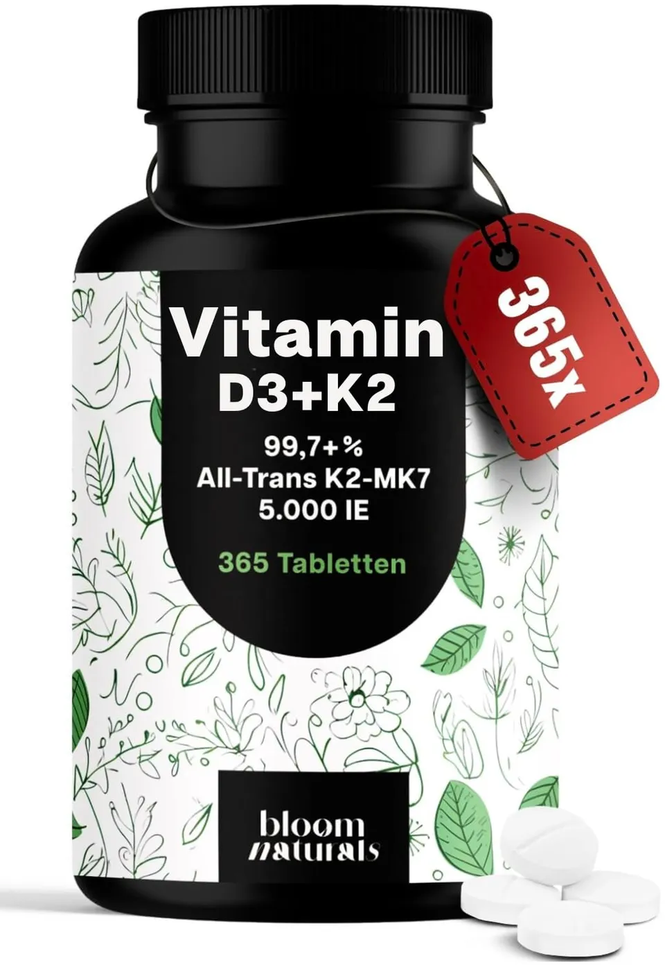 bloom-naturals-vitamin-d3-k2-5000-iu-tabletten-365-st-ck-hochdosiert image 1