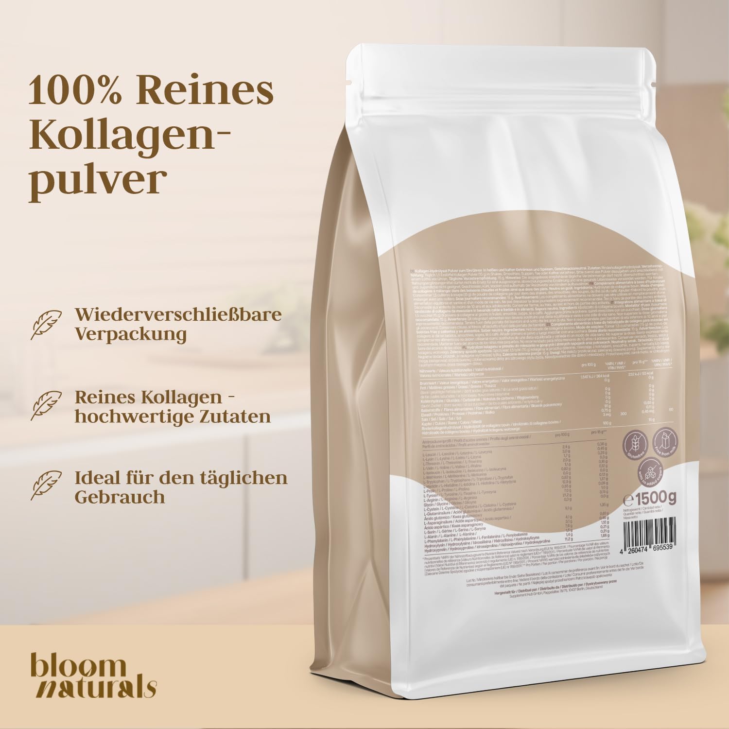 bloom-naturals-kollagen-pulver-1000g-geschmacksneutral-typ-1-3 image 3