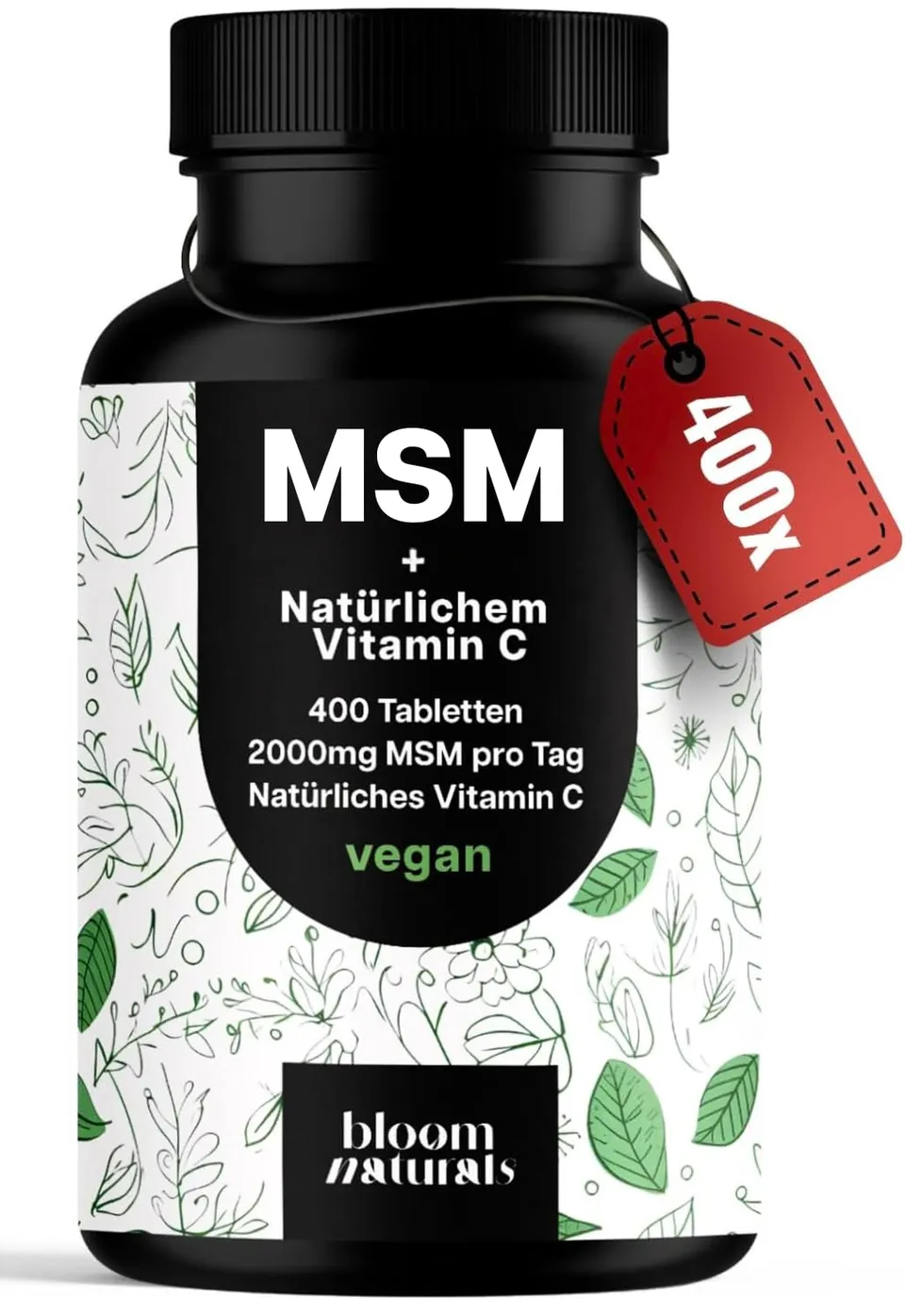 bloom-naturals-msm-tabletten-2000-mg-vitamin-c-vegan-400-st image 1