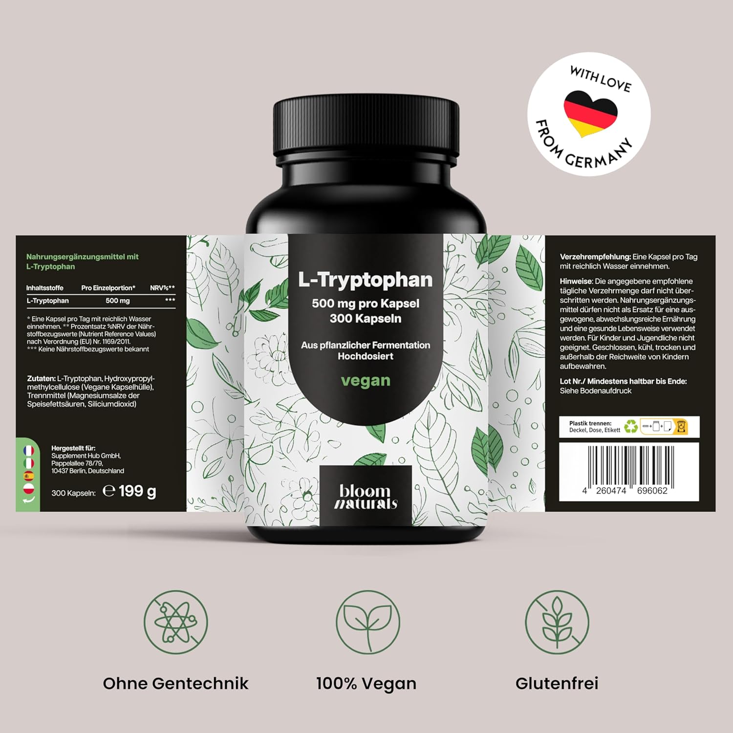 bloom-naturals-l-tryptophan-500mg-kapseln-300-st-ck-vegan image 2
