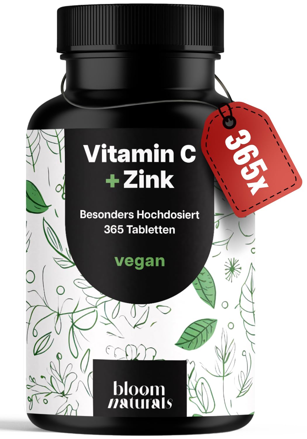 bloom-naturals-vitamin-c-zink-tabletten-365-vegane-hochdosiert image 1