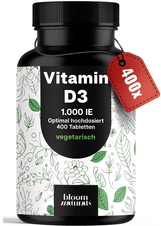 bloom-naturals-vitamin-d3-1000-ie-tabletten-400-vegetarisch-knochen image 1