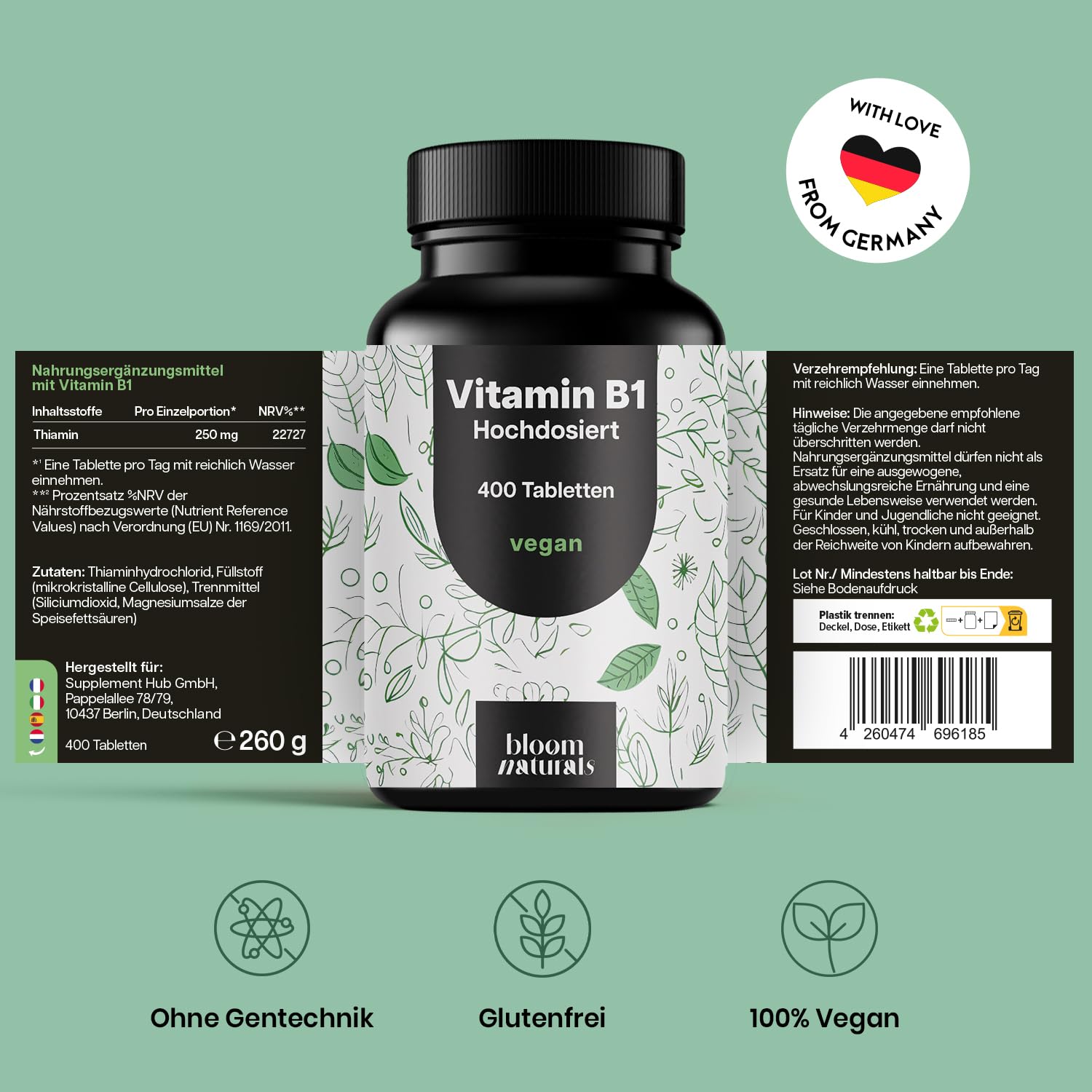 bloom-naturals-vitamin-b1-250mg-tabletten-400-stk-vegan image 6