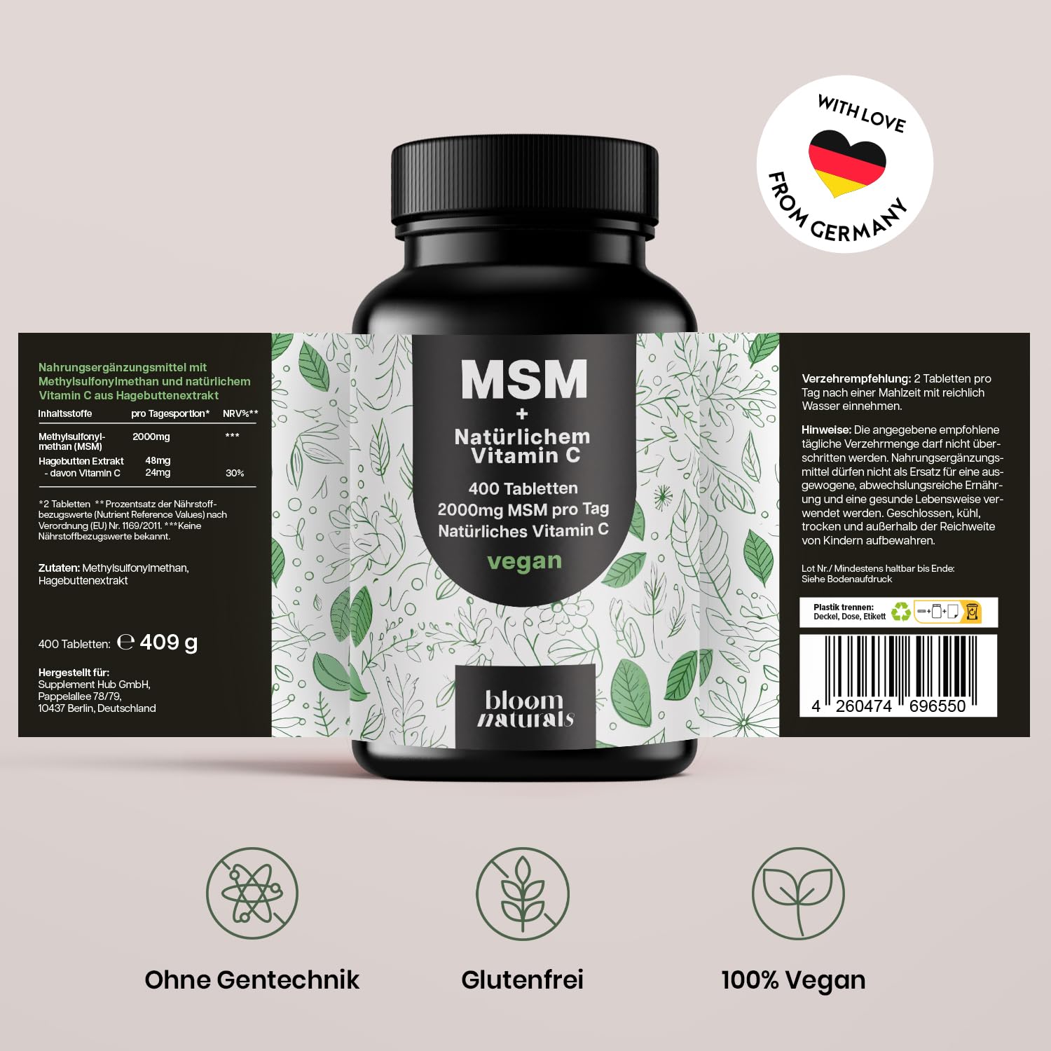 bloom-naturals-msm-tabletten-2000-mg-vitamin-c-vegan-400-st image 6